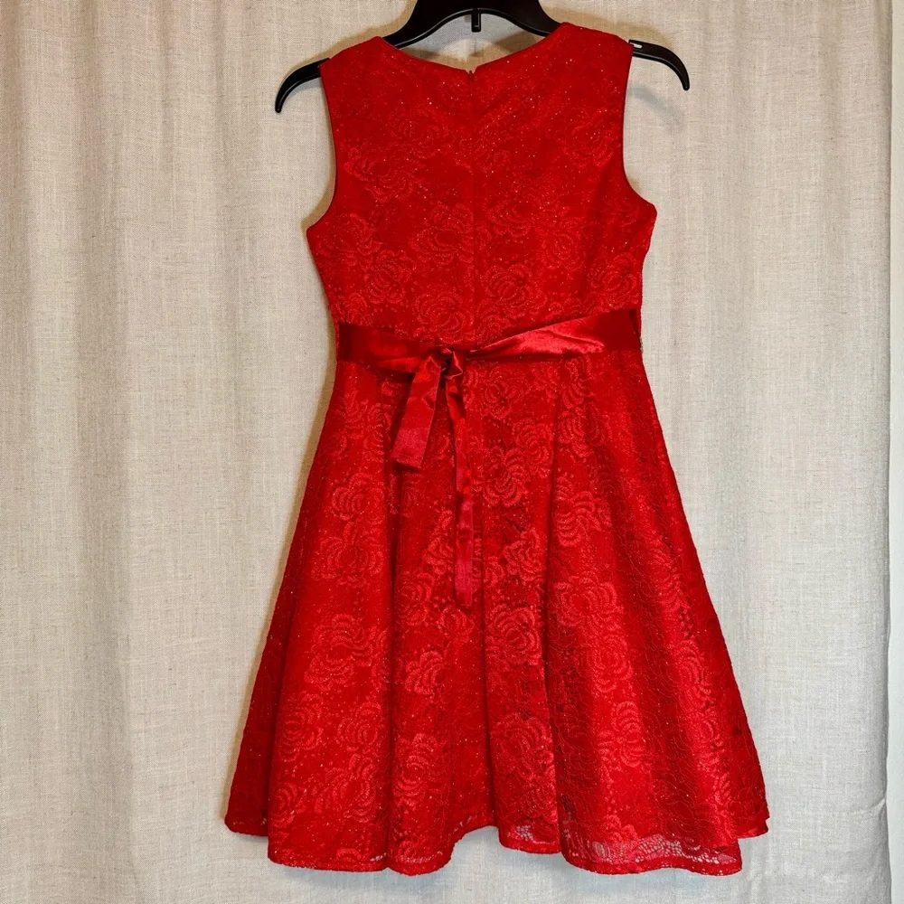 Girls 14 Bonnie Jean Red Sparkle Holiday Dress